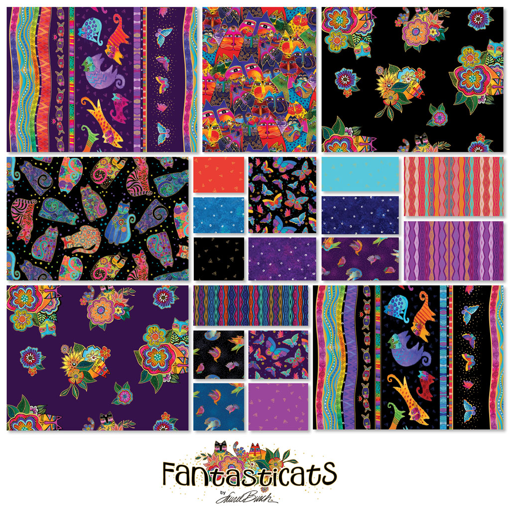 Fantasticats | 10" Square Pack by Laurel Burch for Clothworks | TSQ0491 | 42 pcs