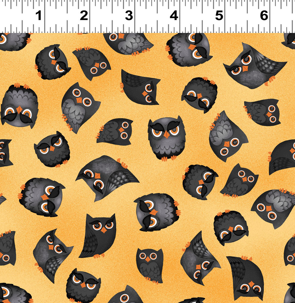 Hey Boo! | Light Orange Hoot Owls by Michael Zindell for Clothworks | Y3844-35