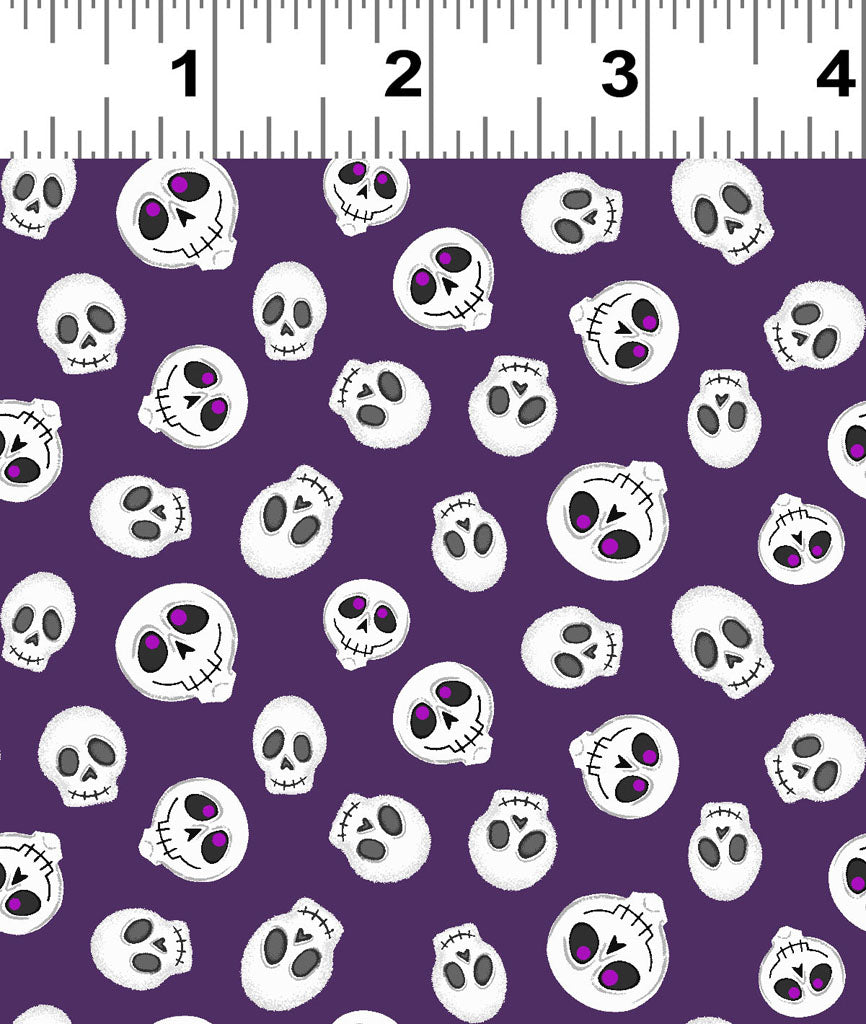 Hey Boo! | Dark Purple Skulls by Michael Zindell for Clothworks | Y3845-28