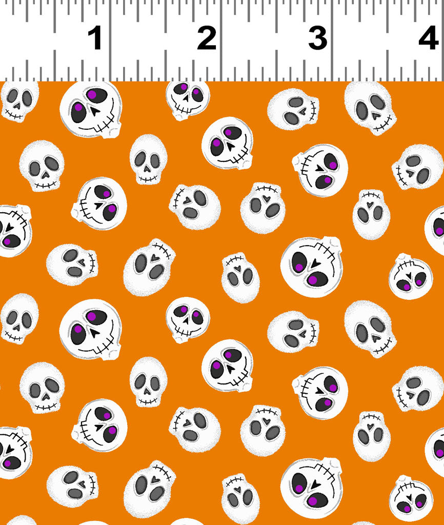 Hey Boo! | Orange Skulls by Michael Zindell for Clothworks | Y3845-36