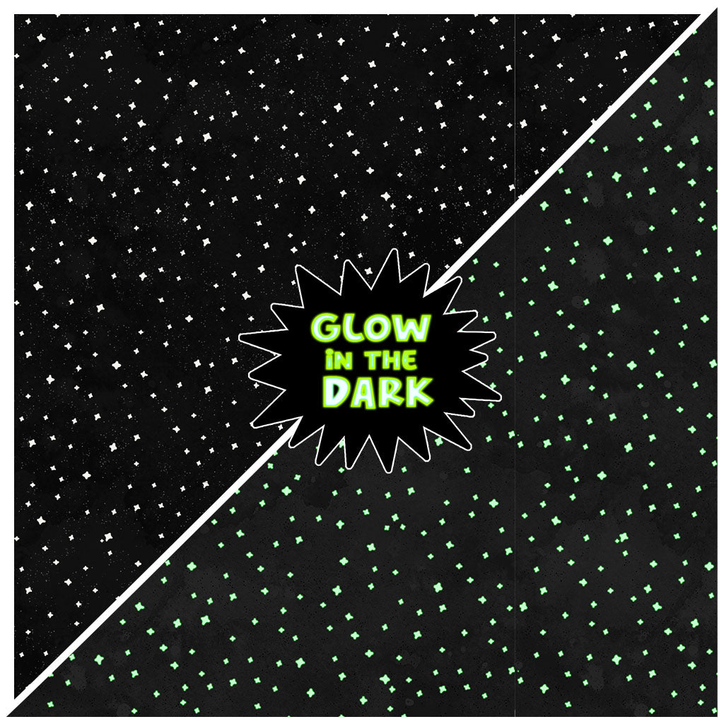 Toil and Trouble | Glow in the Dark Stars Black by Heatherlee Chan for Clothworks