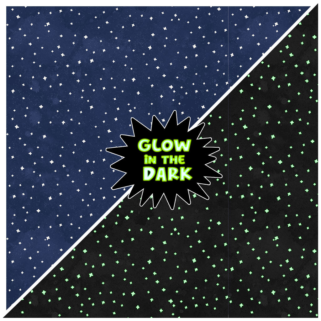 Toil and Trouble | Glow in the Dark Stars Light Navy by Heatherlee Chan for Clothworks