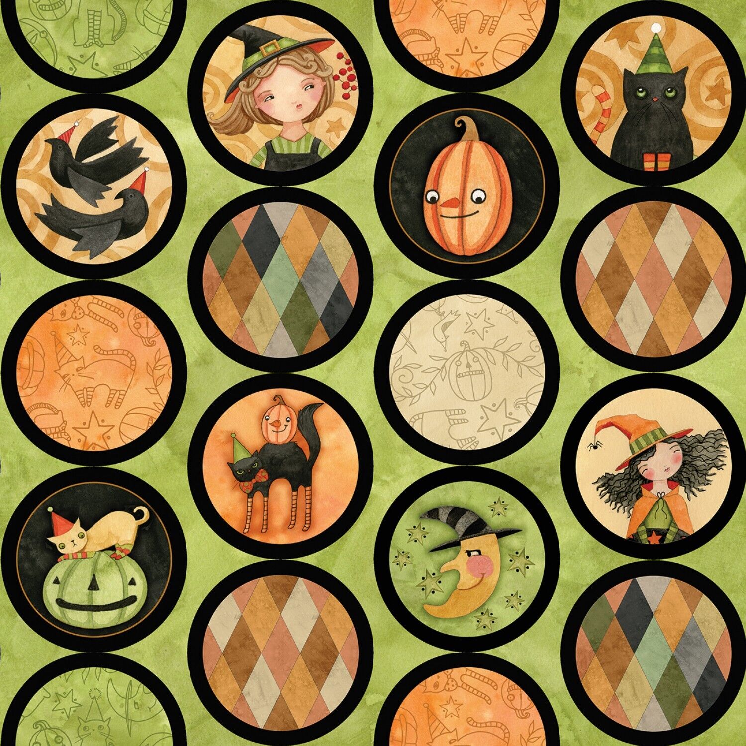 Halloween Whimsy by Riley Blake - Circles on Green - Cotton (half yard)