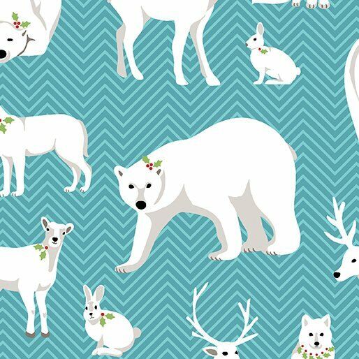 Nordic Holiday - White Animals Teal - 1 YARD - Benartex