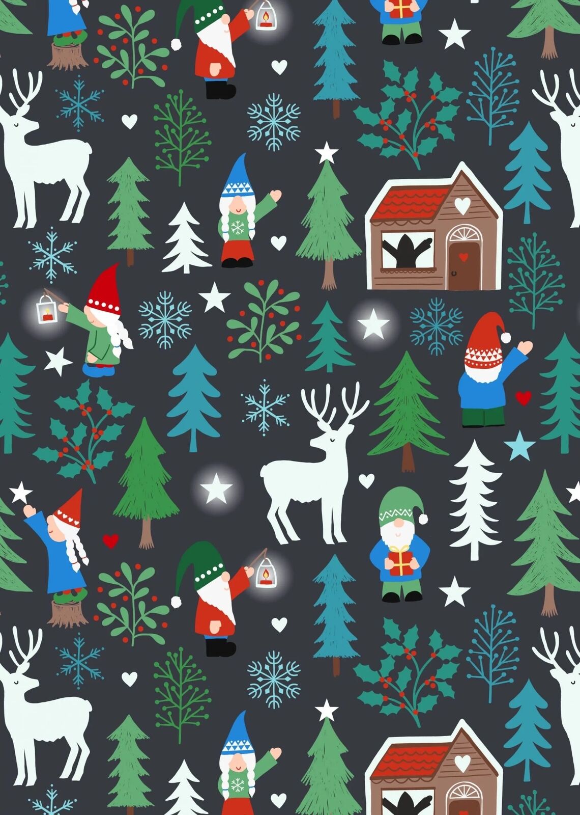 Hygge Glow by Lewis & Irene - Tomte Forest on Charcoal *Glow in the Dark*