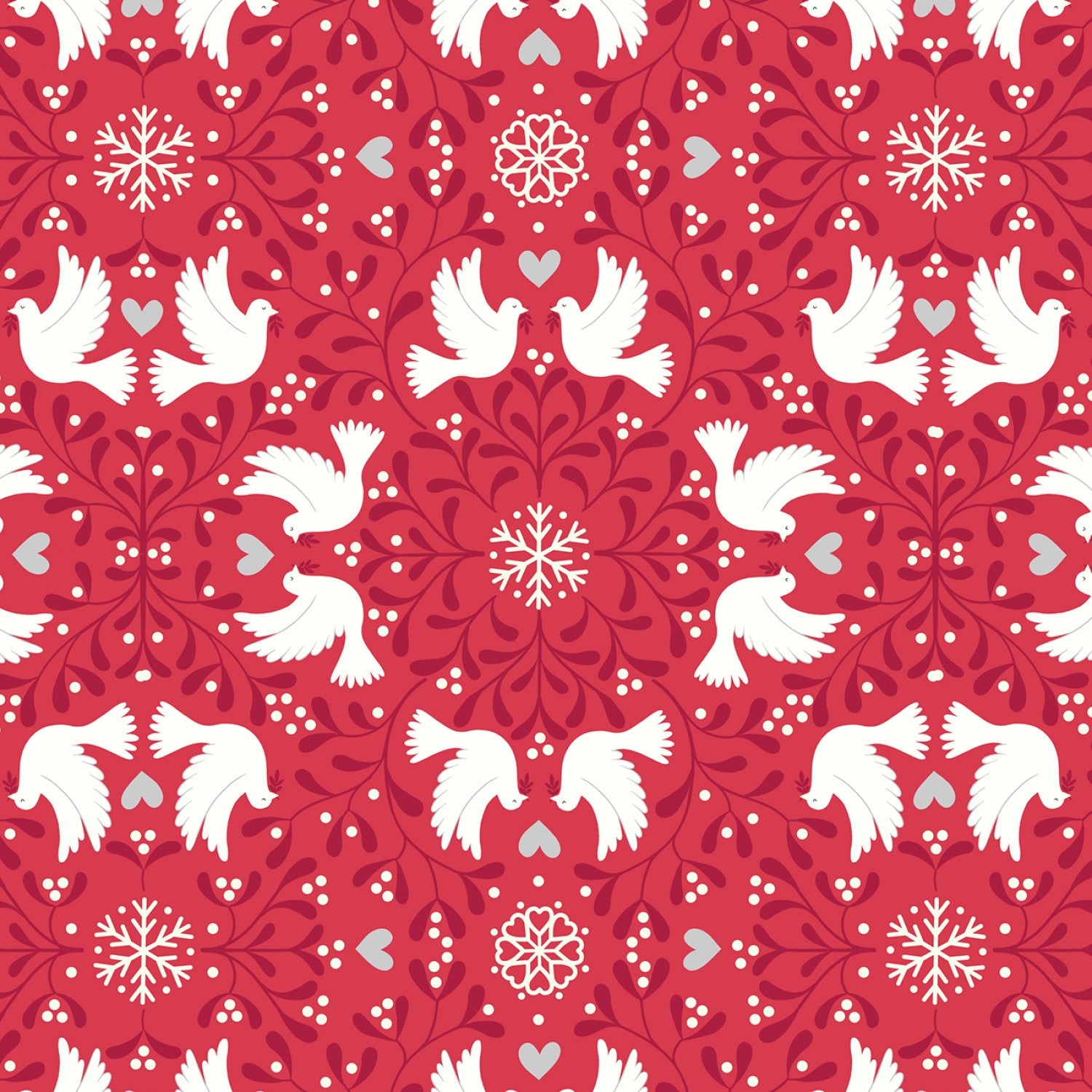 Hygee Glow by Lewis & Irene - Scandi Dove on Red *Glow in the Dark* - (1 yard cotton)