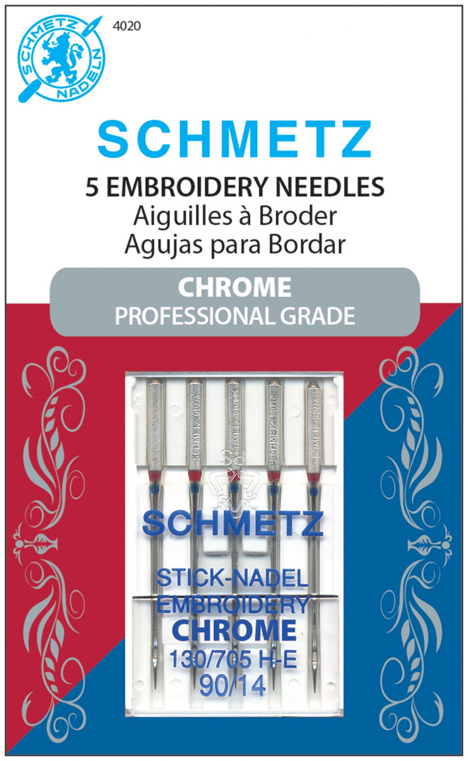 Schmetz Chrome 90/14 Embroidery Needles 5ct