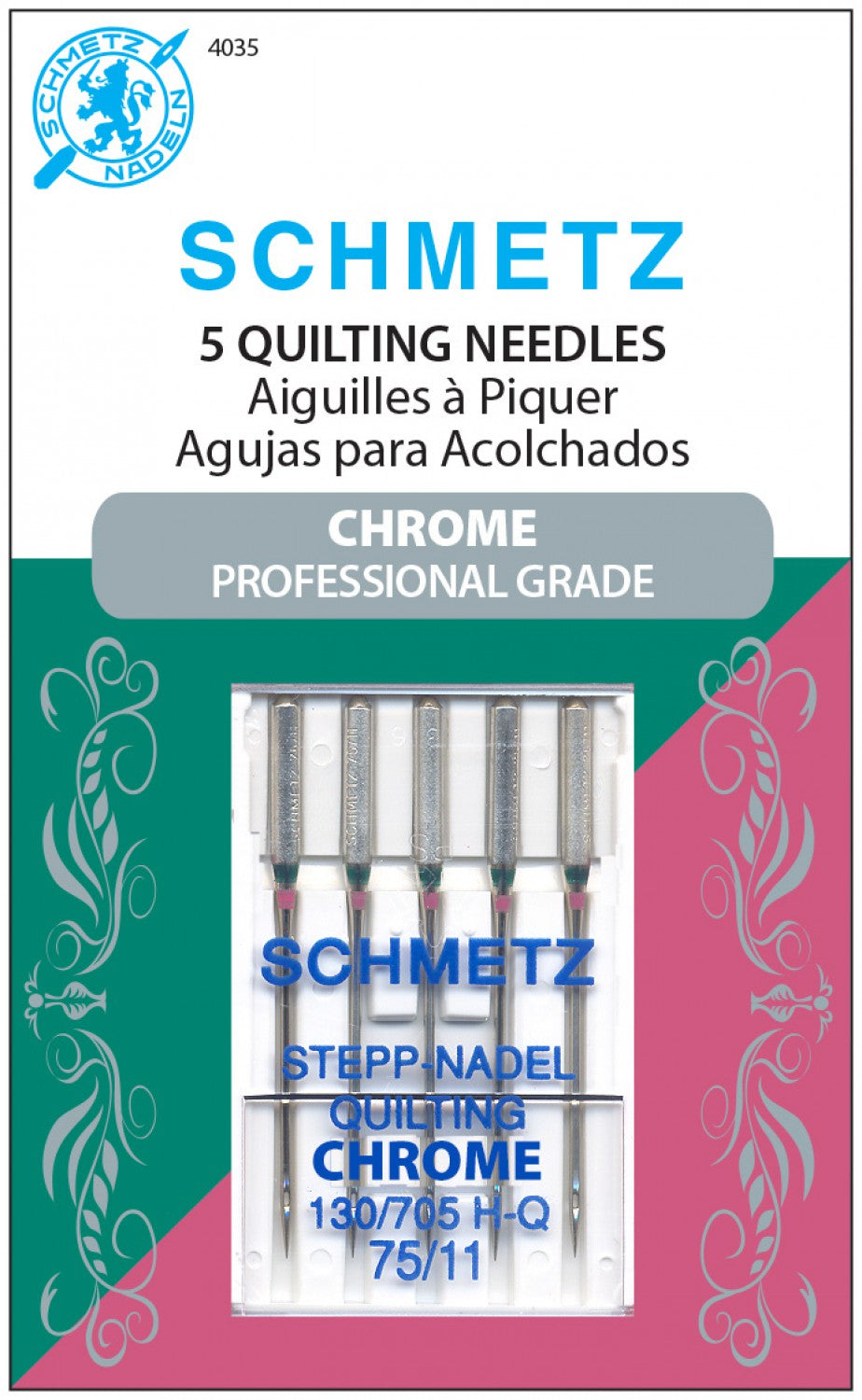 Schmetz Chrome 75/11 Quilting Needles 5ct