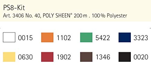 Mettler PS8-KIT PolySheen Embroidery Thread Spools (Set of 8), 1500 yd/1372m,