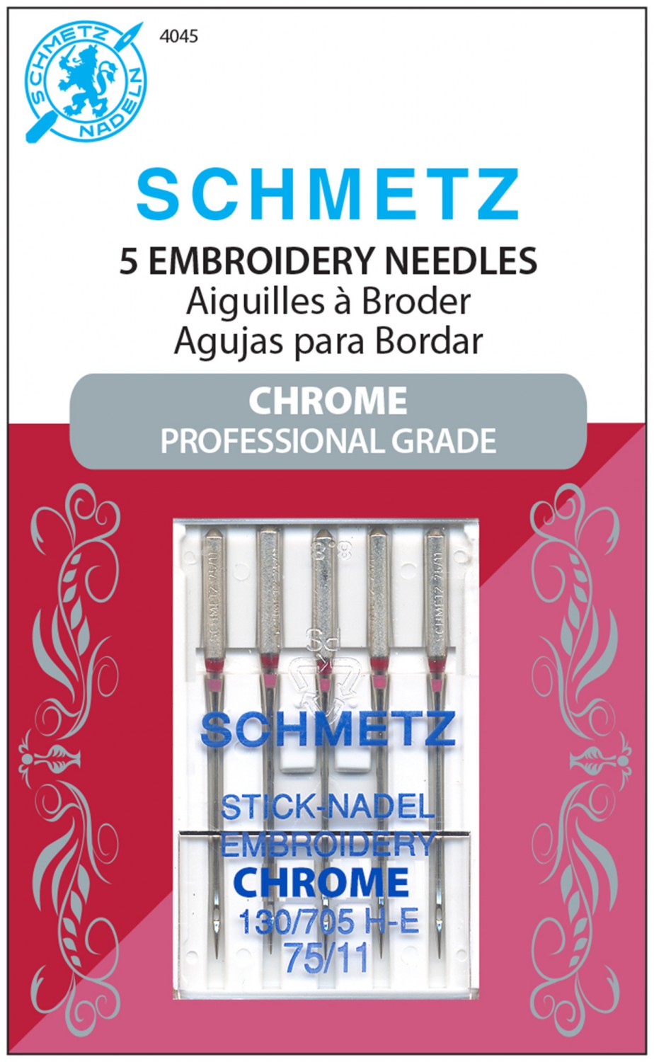 Schmetz Chrome 75/11 Embroidery Needles 5ct