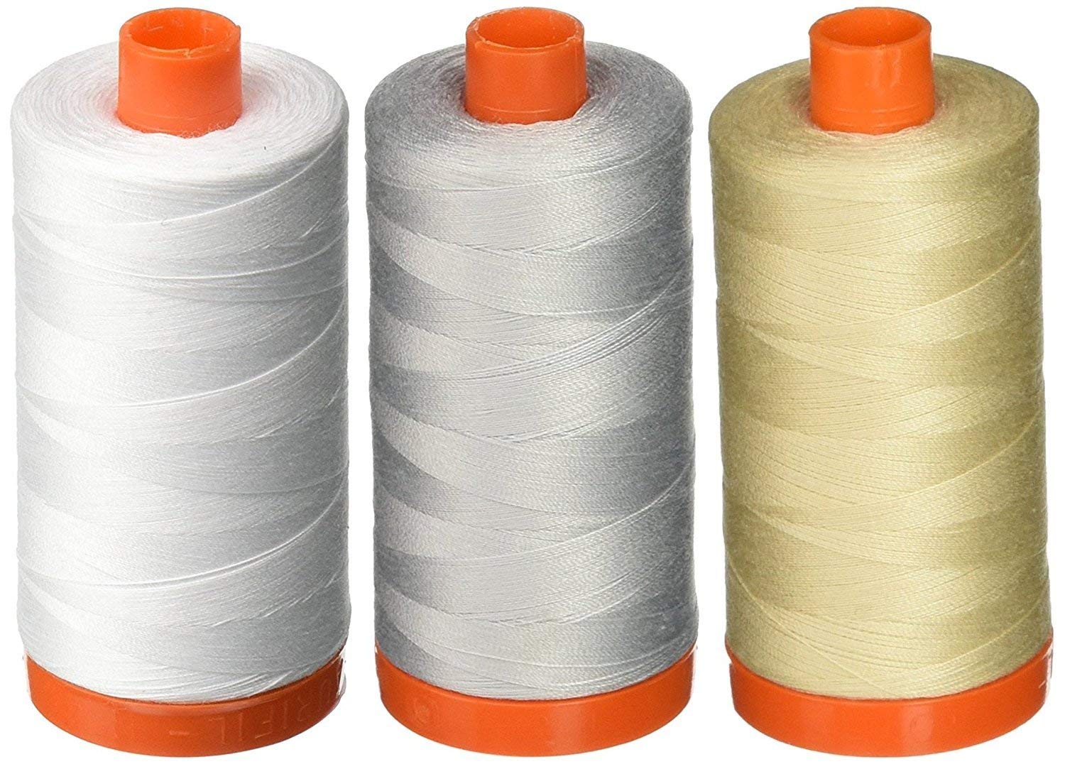Aurifil Mako 50 wt Cotton Thread - White + Dove + Light Beige - Bundle of 3 Spools