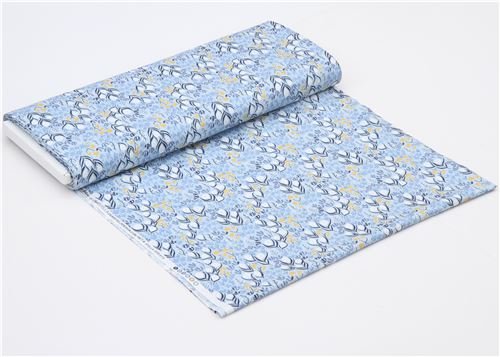 light blue cotton fabric with flowers and leaves in blue, white etc. (per 0.5 yard unit)