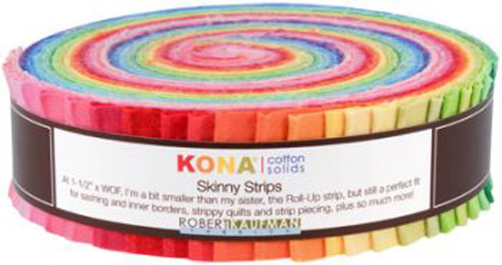 Robert Kaufman KONA COTTON SOLIDS BRIGHT Skinny Strips 1.5" Precut Cotton Fabric Quilting Roll Assortment SS-106-41