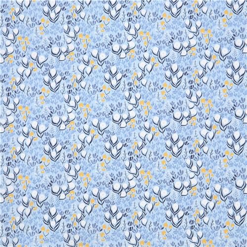 light blue cotton fabric with flowers and leaves in blue, white etc. (per 0.5 yard unit)