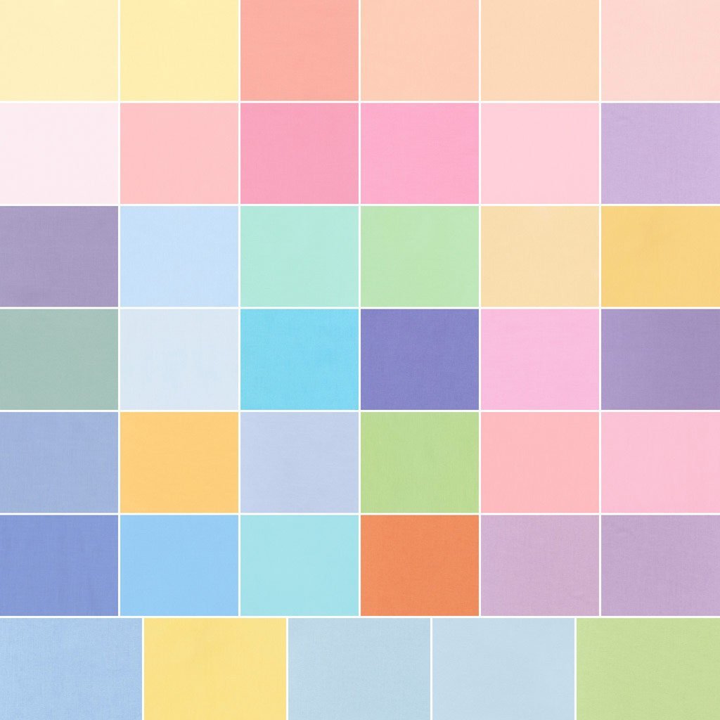 Robert Kaufman 10in Squares Kona Solids Pastel Colorway 42Pcs