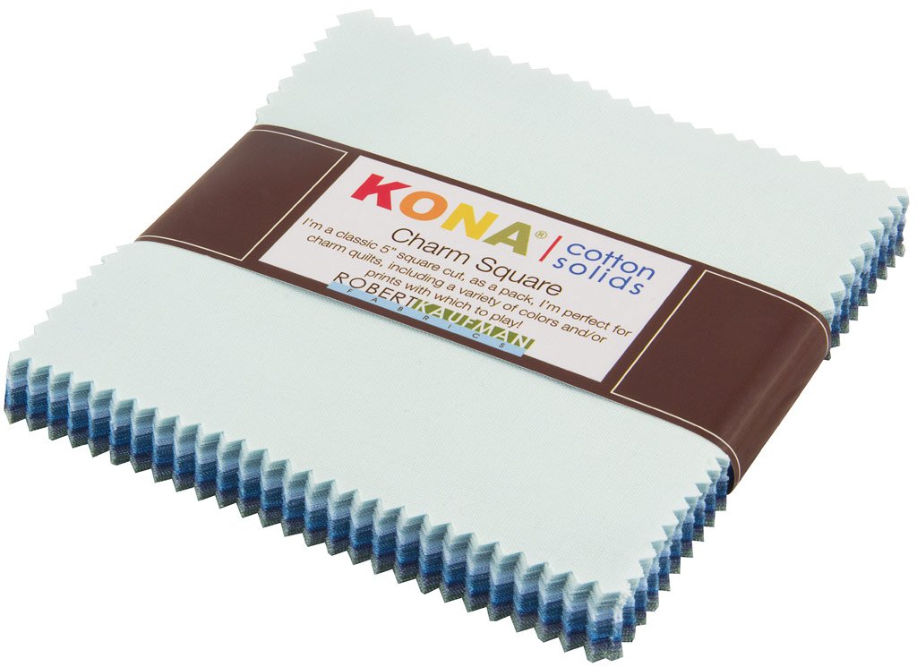 Robert Kaufman Fabrics CHS-336-42 Kona Cotton Solids Overcast Charm Squares 42 5-inch Squares Charm Pack , Blue