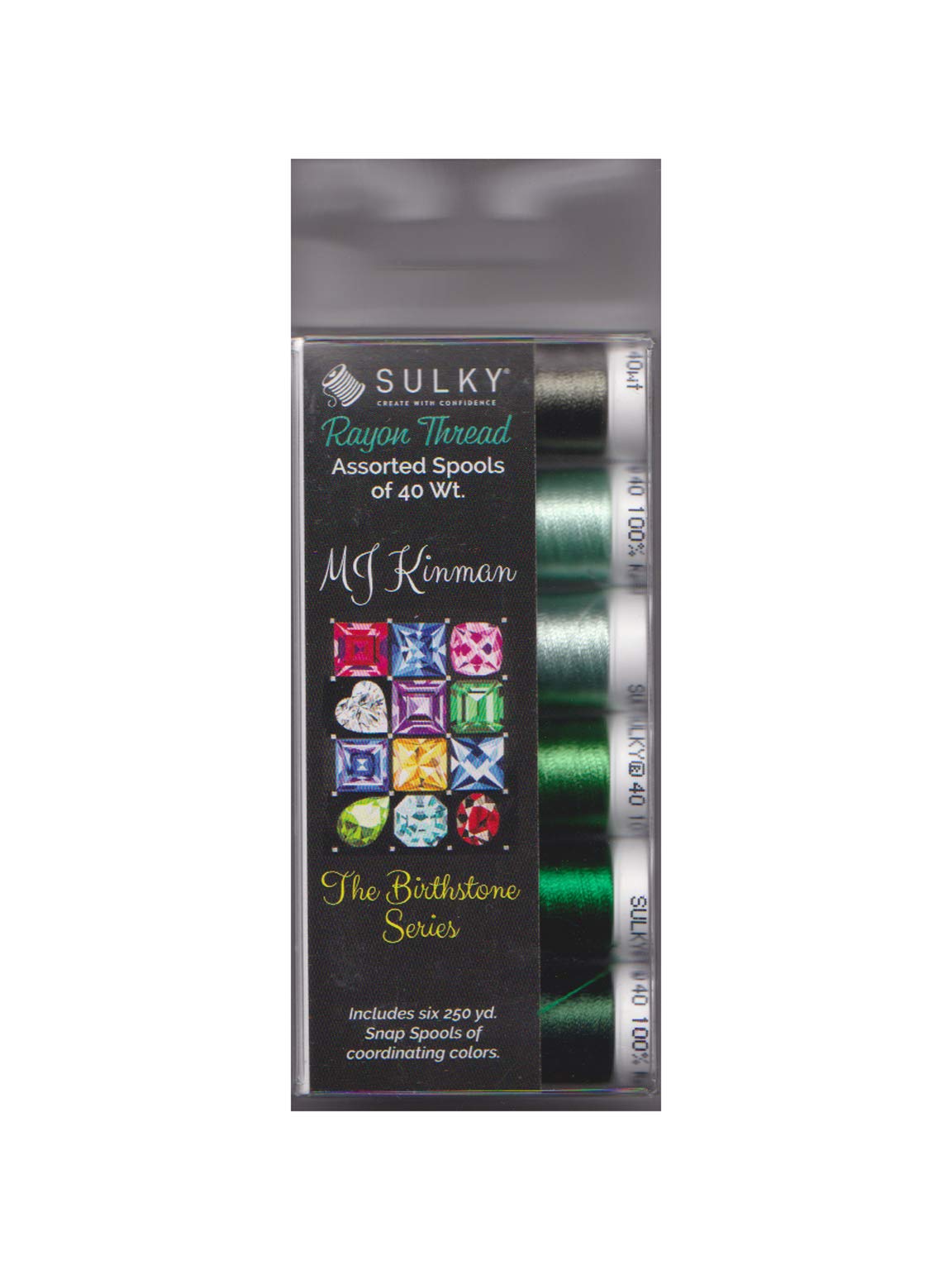 Sulky 'MJ Kinman Birthstone Series" 40wt Rayon Thread Set - 6 spools of 250 Yards Each (05 - May / Emerald)