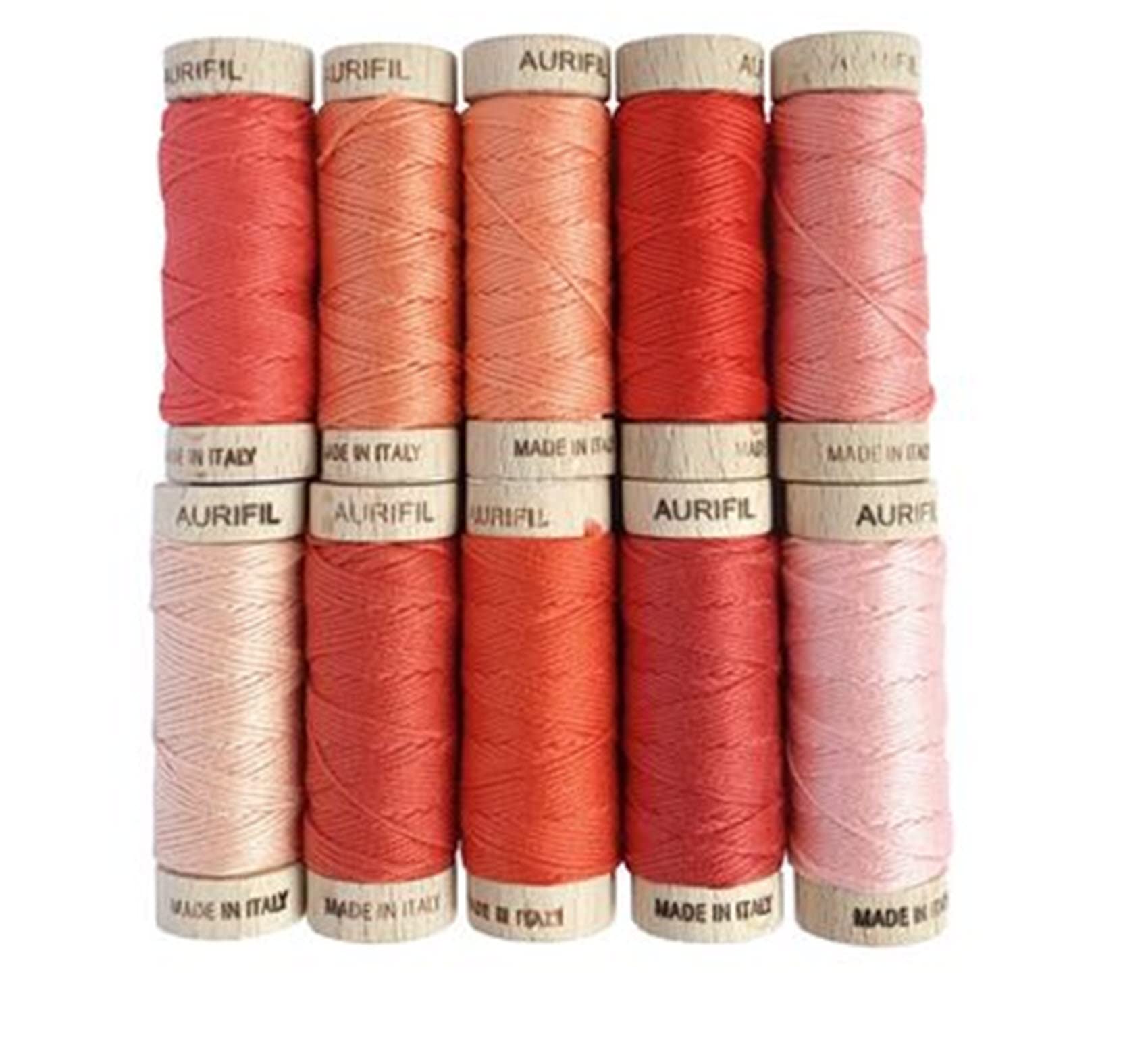 Aurifil USA Rosso Rubino by Susan Ache Cotton Floss 10 Small Spools Thread Set, Assorted Colors