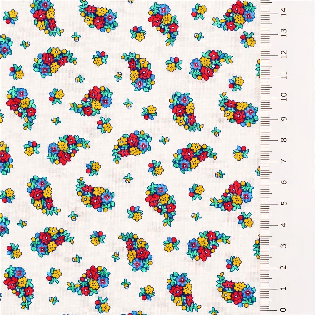 Portobello Paisley 60s 70s retro design rainbow mini florals in bunches white cotton Liberty Fabrics UK, Carnaby Collection (per 0.5 yard)