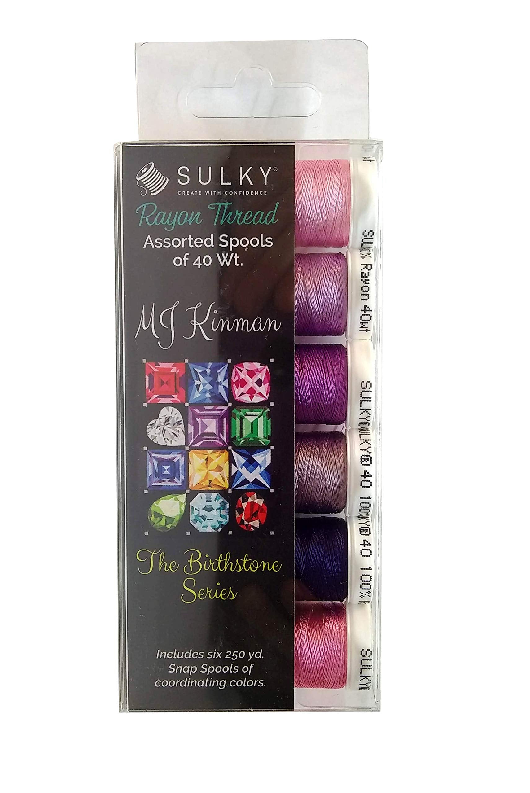 Sulky Of America MJ Kinman Birthstone Series Rayon 942 6-pack assortment October Pink Tourmaline Thread, multiple