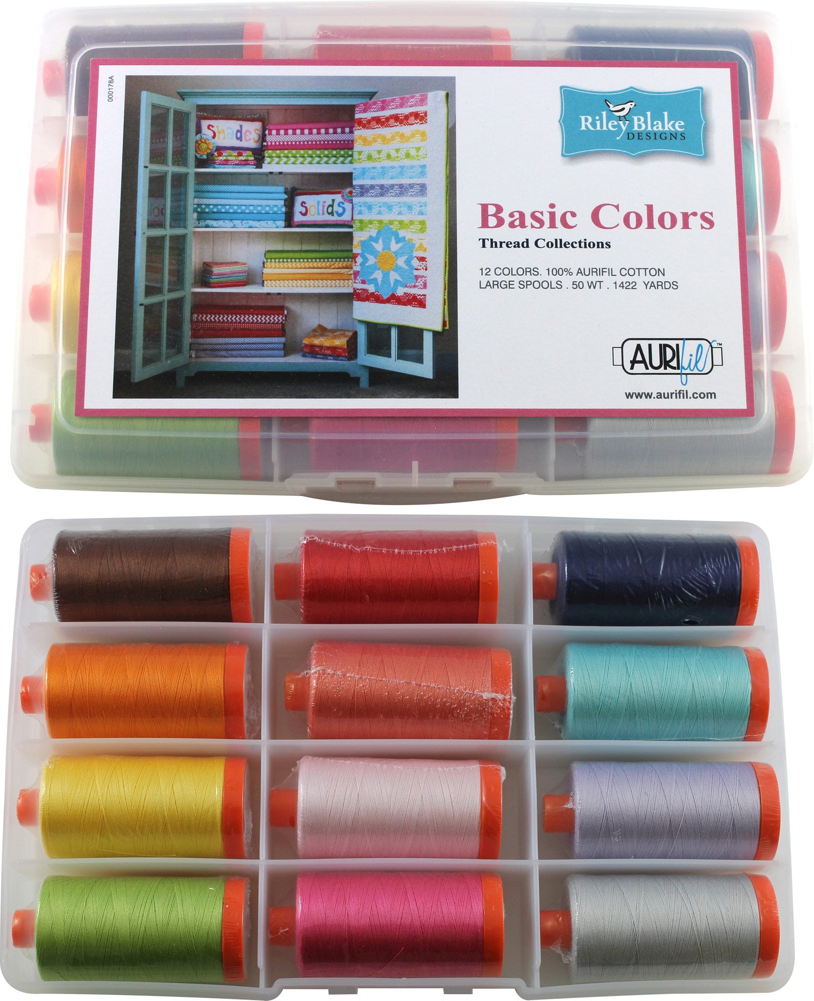 Riley Blake Designs Basic Colors Thread Kit 12 50wt Cotton Large (1422 yard) Spools Aurifil