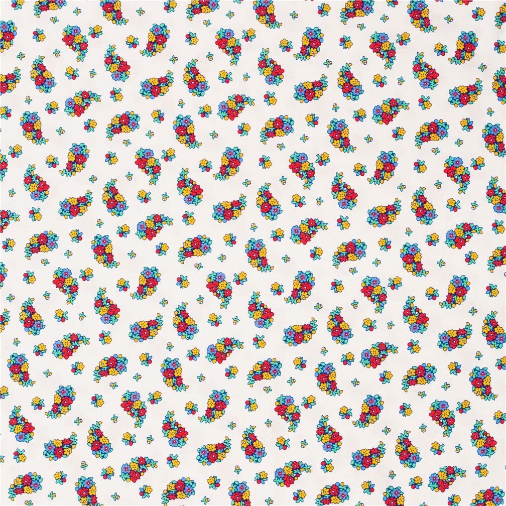 Portobello Paisley 60s 70s retro design rainbow mini florals in bunches white cotton Liberty Fabrics UK, Carnaby Collection (per 0.5 yard)