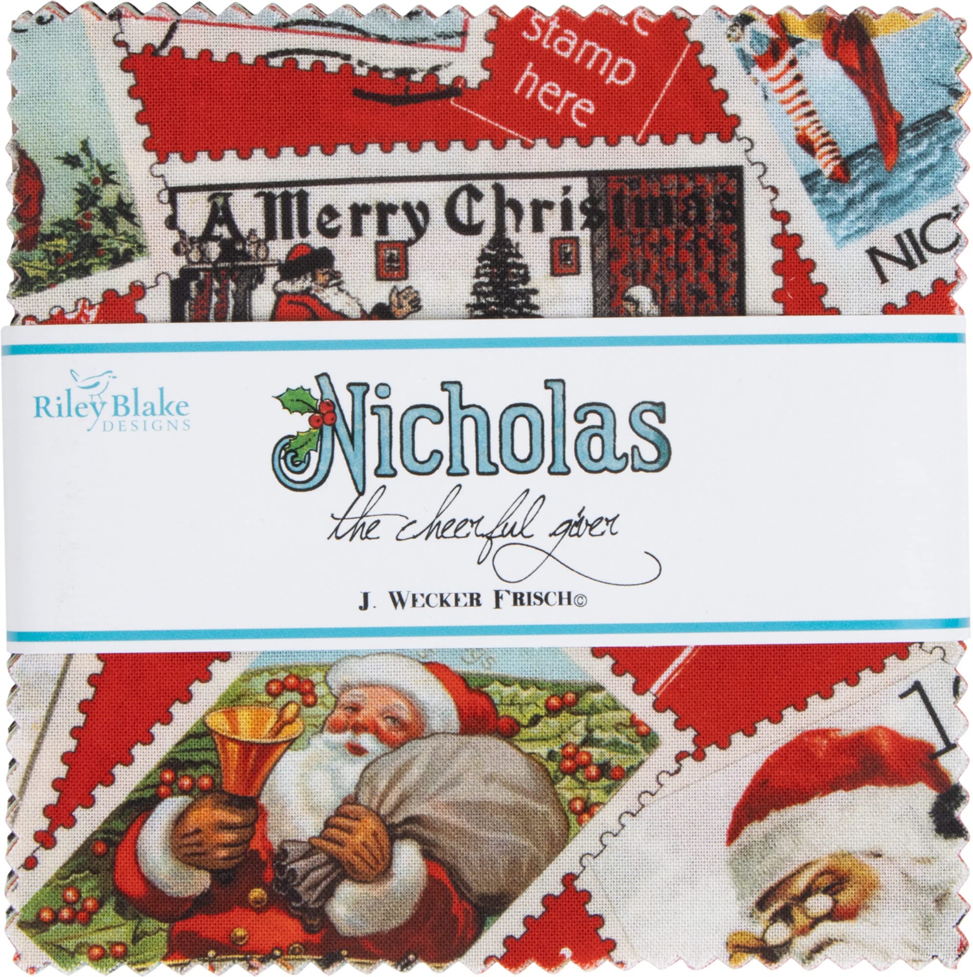 J Wecker Frisch Nicholas The Cheerful Giver 5" Stacker 42 5-inch Squares Riley Blake 5-12330-42