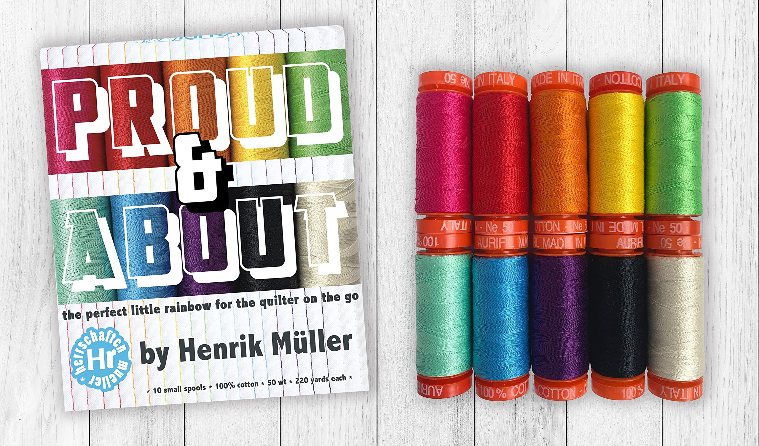 Aurifil USA Proud & About by Henrik Muller 50wt 10 Small Spools Thread Set, Assorted Colors