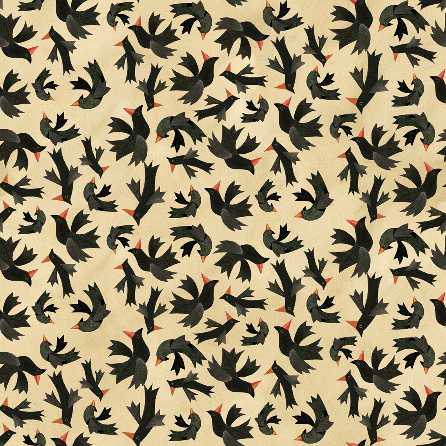 Halloween Whimsy - Birds on Parchment - Cotton Fabric (half yard)