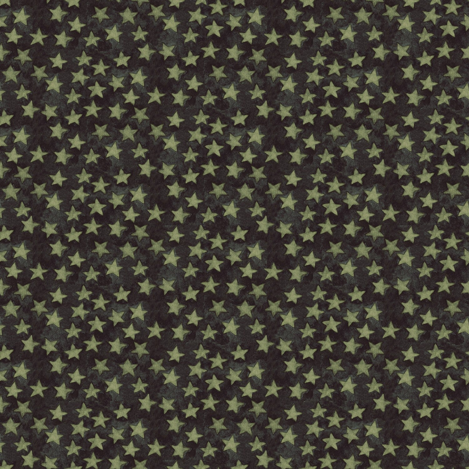 Halloween Whimsy - Green Stars on Black - Cotton Fabric (half yard)