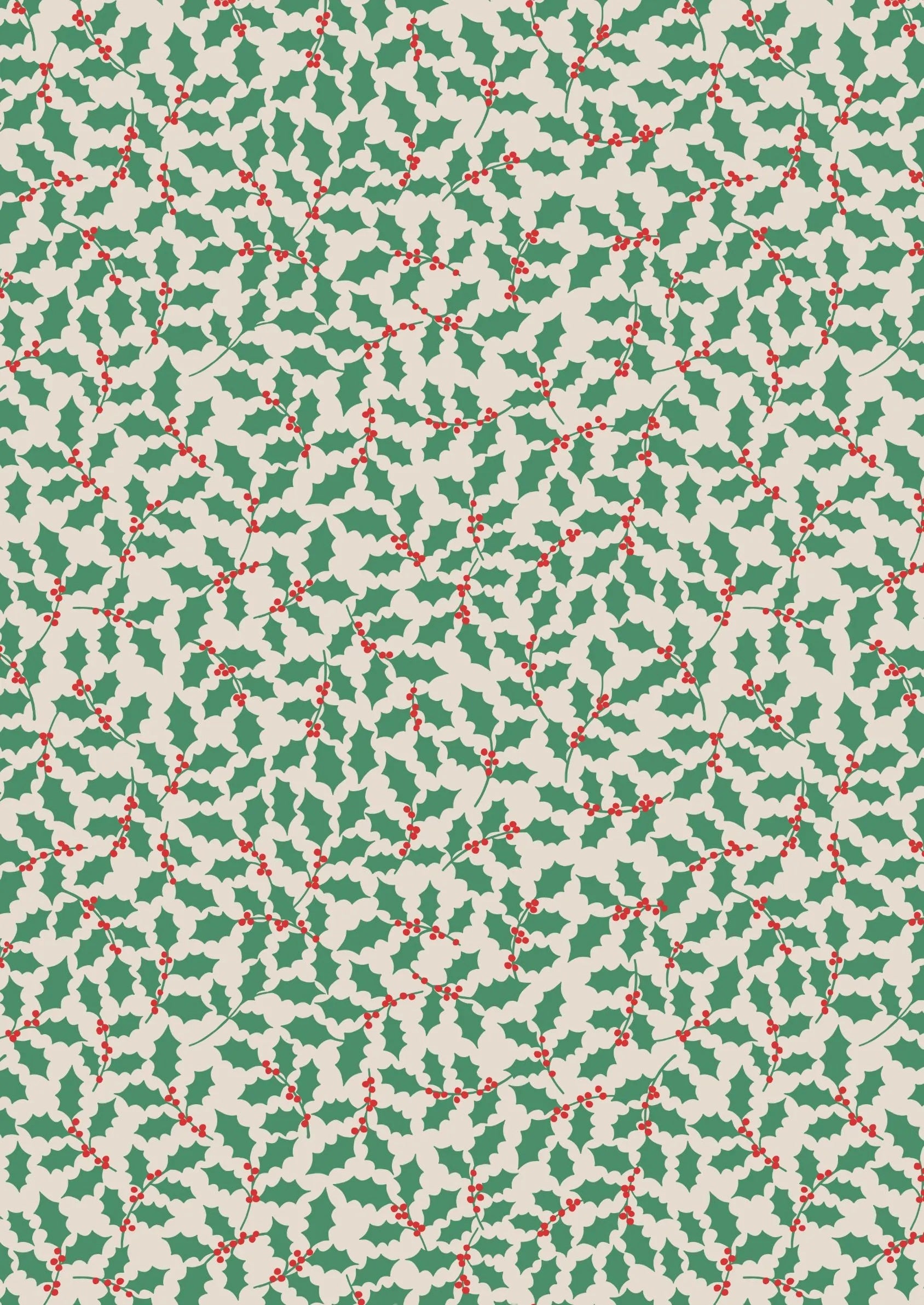 12 Days of Christmas - Holly on Cream - Cotton Fabric (half yard)