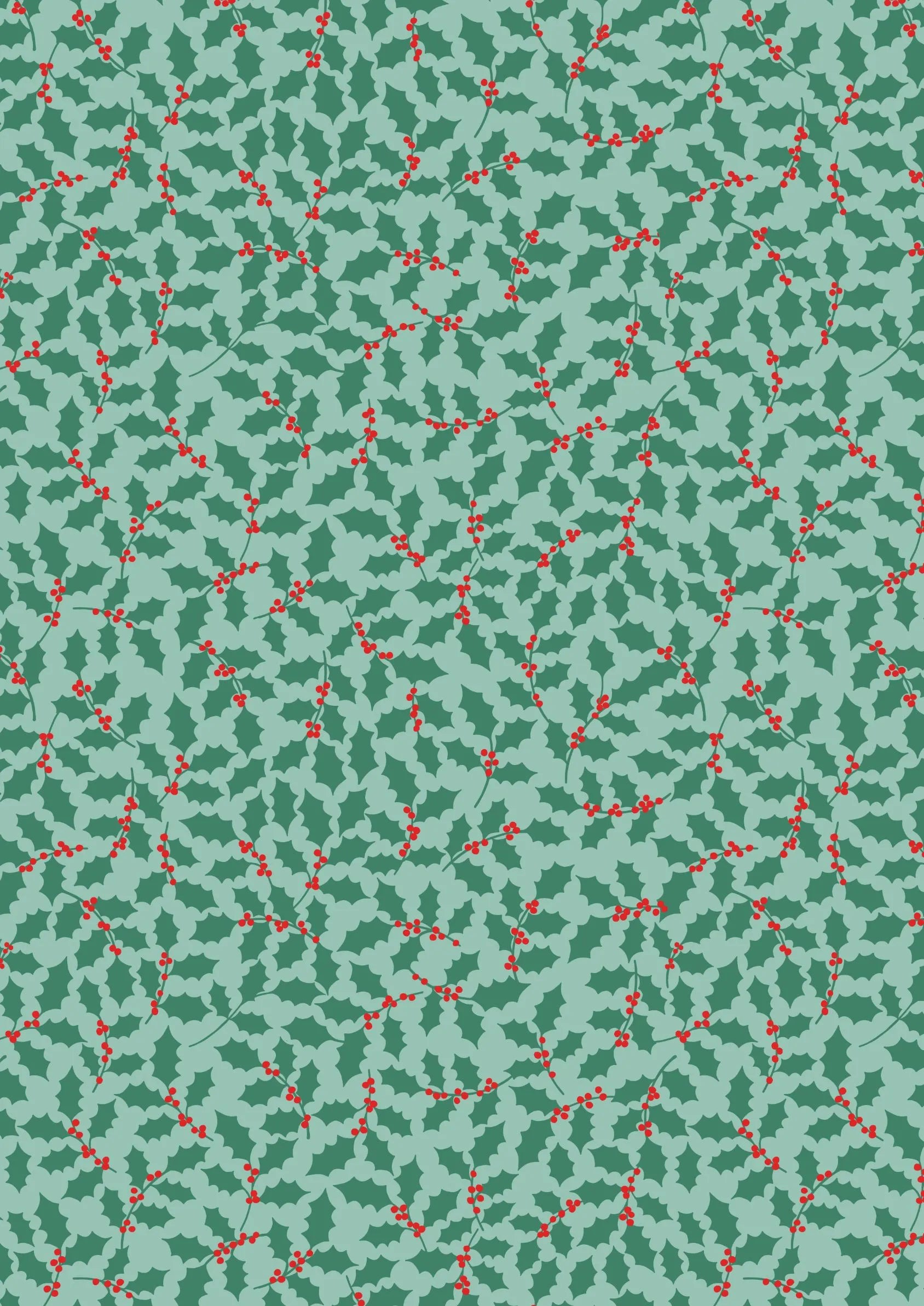 12 Days of Christmas - Holly on Blue - Cotton Fabric (half yard)