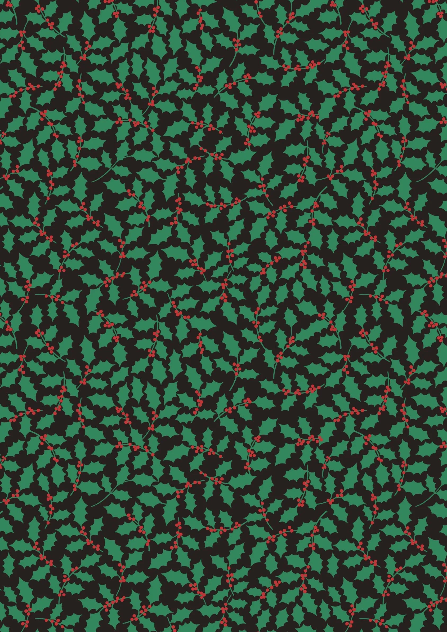 12 Days of Christmas - Holly on Black - Cotton Fabric (half yard)