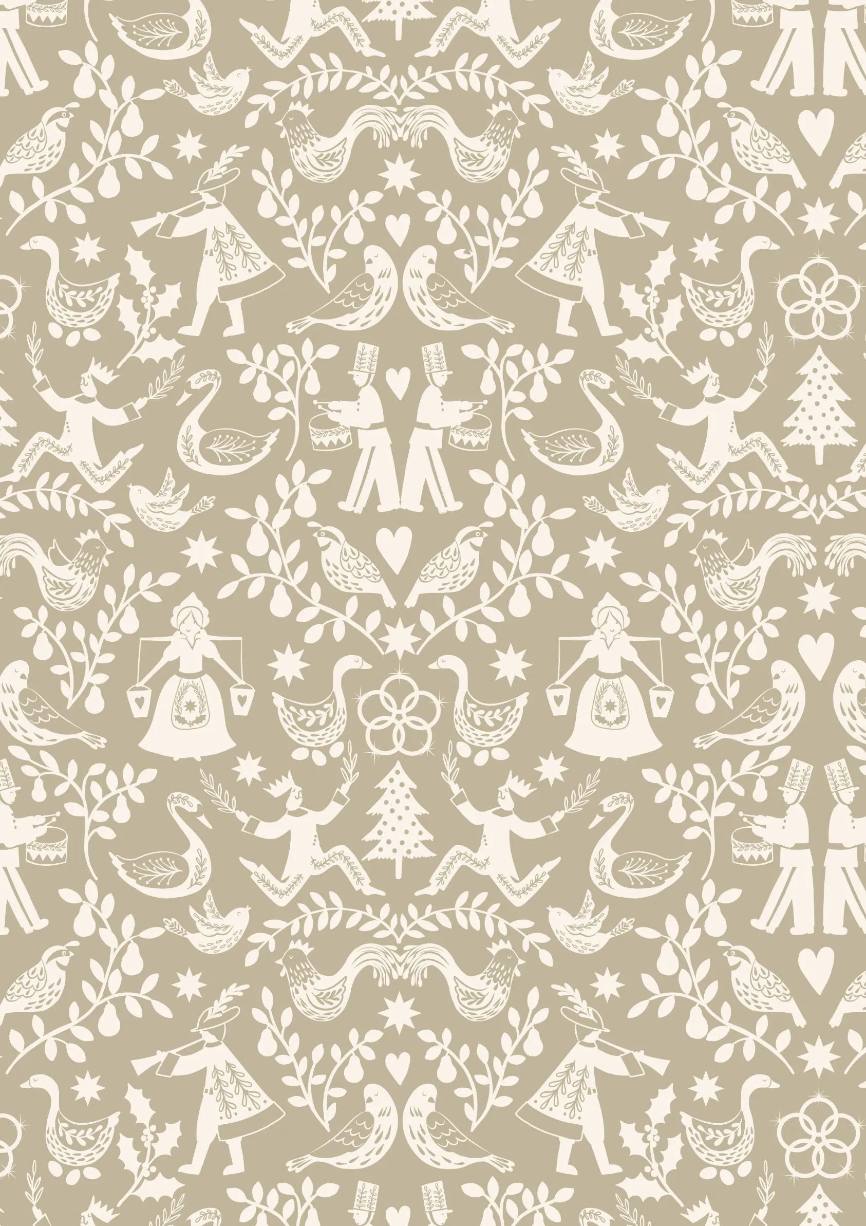 12 Days of Christmas - Mirrored on Cream (half yard)