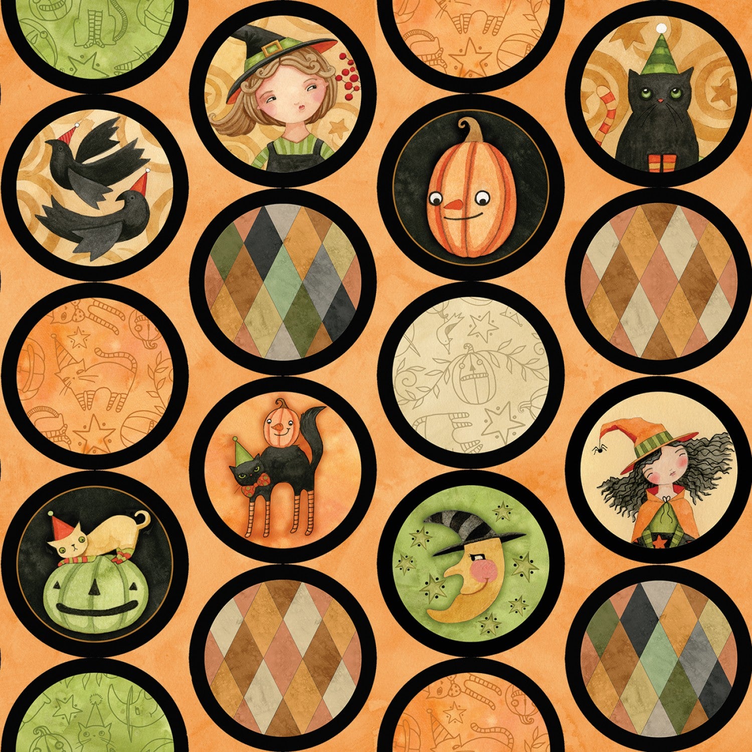 Halloween Whimsy - Circles on Orange - (half yard)