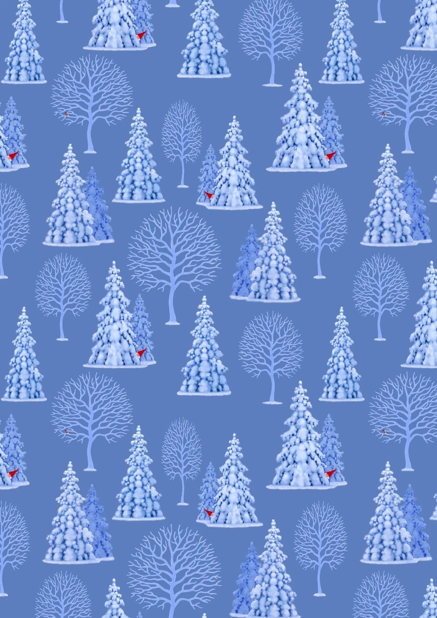 Tomtens Village by Lewis & Irene - Trees on Blue - Holiday Fabric (half yard)