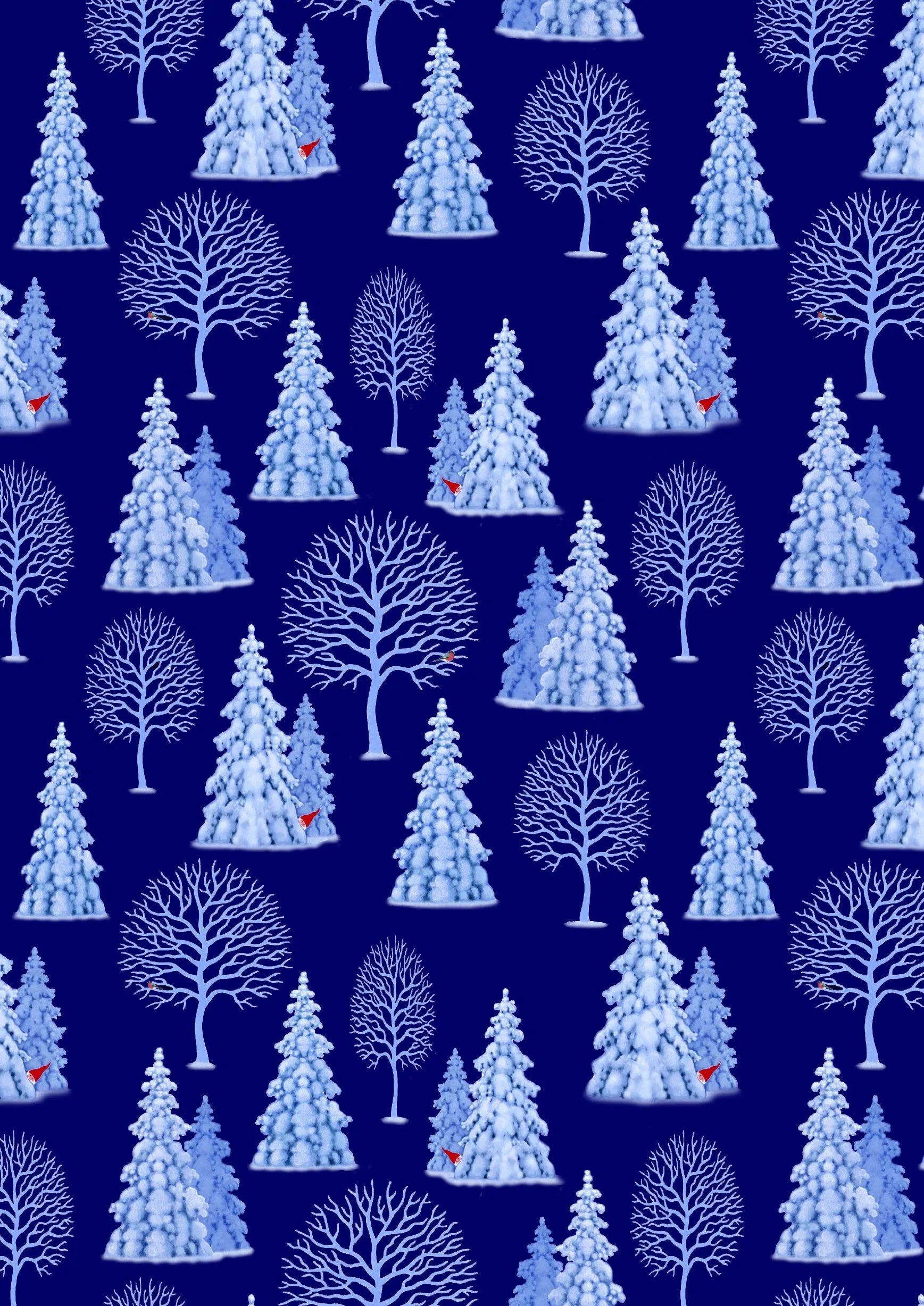 Tomtens Village by Lewis & Irene - Trees on Dark Blue - Holiday Fabric (half yard)