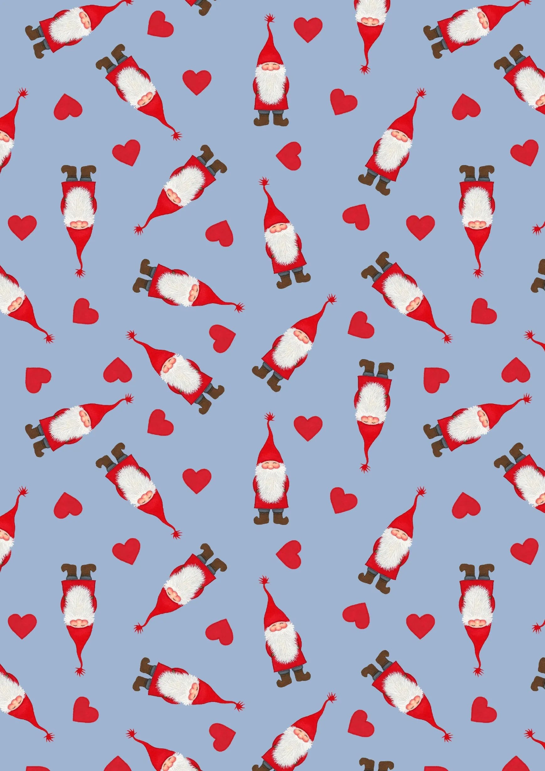 Tomtens Village by Lewis & Irene - Tomten and Hearts on Blue - Holiday Fabric (half yard)