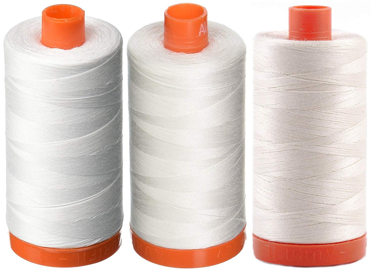 Aurifil Mako 50 wt Cotton Thread - White + Natural White + Chalk - (BUNDLE OF 3 spools)