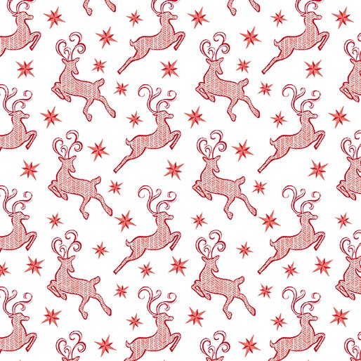 Nordic Holiday - Small Reindeer Red - (1 yard cotton)