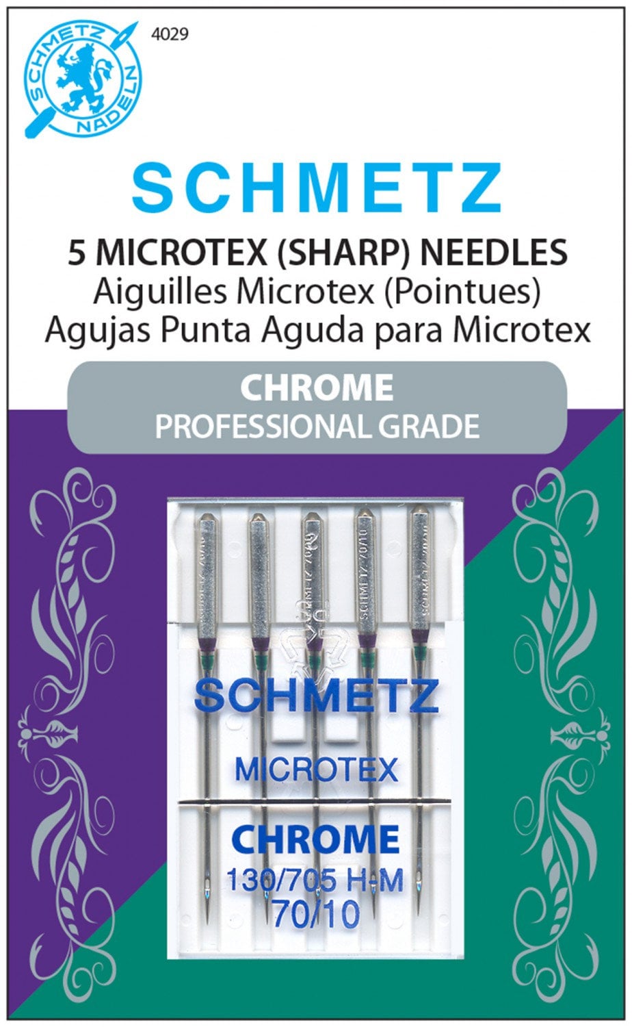 Schmetz Chrome Microtex Needles - Size 70/10 - Item #4029