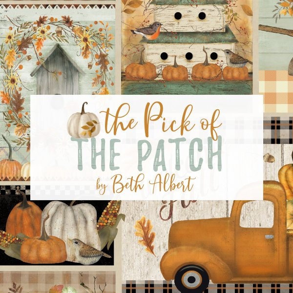 Pick of the Patch - Pumpkin Filled Trucks Tan by Beth Albert for 3 Wishes - HALF YARD